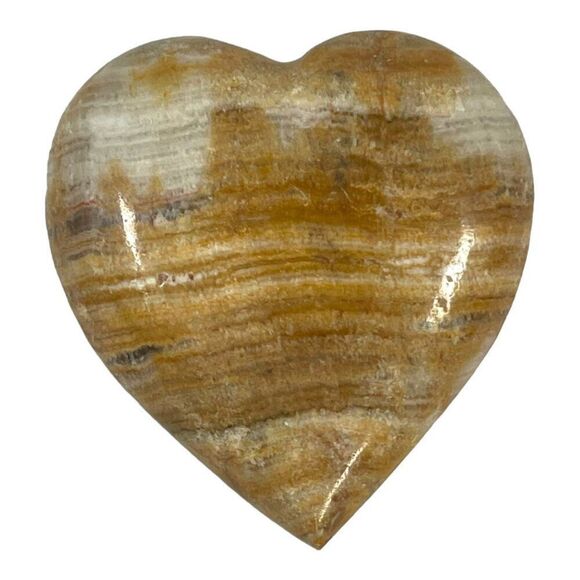 Natural Stone Carved Soapstone / Jasper Heart Paperweight 3" x 3" Brown & White - Picture 2 of 4